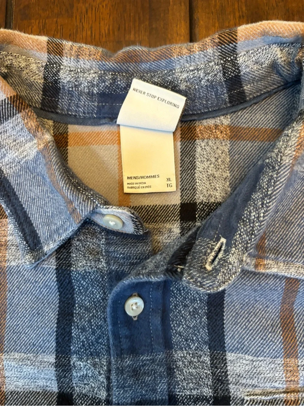 The North Face Men's Flannel Blue Plaid Button-Down Shirt 100% Cotton Warm XL
